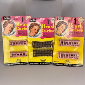 1950's Vintage Deadstock TIP TOP Brush Curlers Hair Rollers Set of 2 Small or Large Flexible Sleep Curlers Hair Rollers