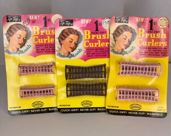 Deadstock vintage des années 1950 TIP TOP Brush Curlers Hair Rollers Ensemble de 2 petits ou grands bigs flexibles Sleep Curlers Hair Rollers