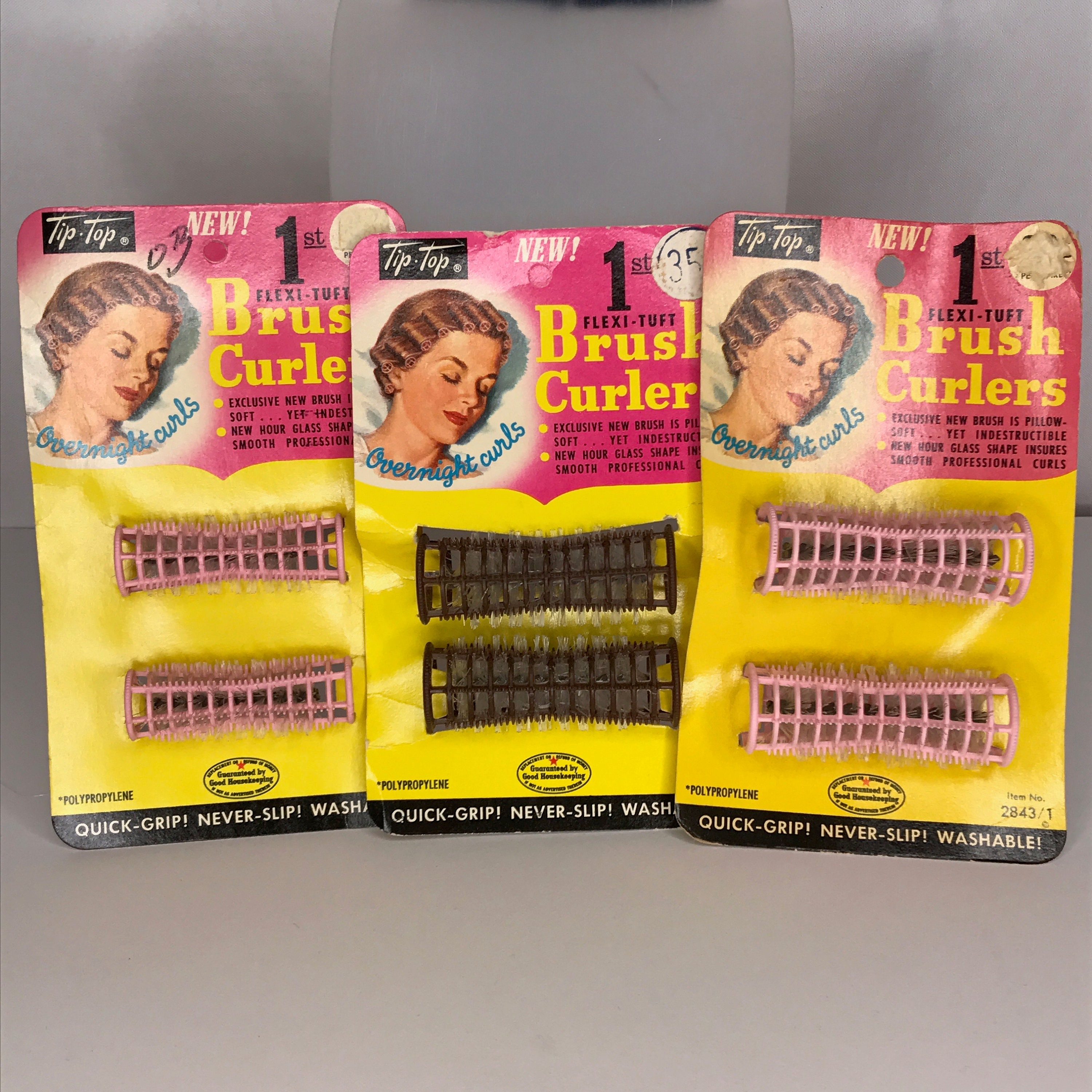 1950 s Vintage Deadstock TIP TOP Brush Curlers Hair Rollers Set of