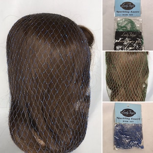Emerald Green Or Royal Blue Original 1950&#39;s Vintage New Old Stock Oceans Of Notions Lady Fair Sparkling Lustre Lurex Hair Net