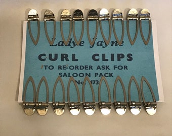 1940&#39;s Vintage Deadstock New Old stock LADYE JAYNE Pin Curl Clips Set of Curl Clips