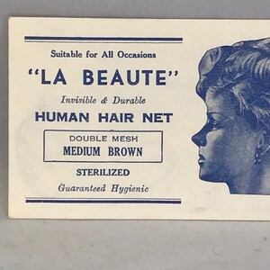 Amazing 1930's Medium Brown "LA BEAUTE" Vintage Deadstock New Old Stock DOUBLE Mesh Human Hair Net image 3