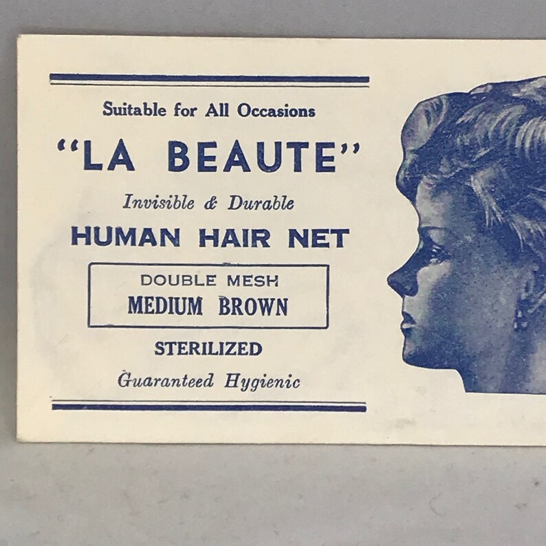 Amazing 1930's Medium Brown "LA BEAUTE" Vintage Deadstock New Old Stock DOUBLE Mesh Human Hair Net image 3