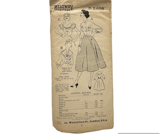 Original Paper 1950’s 34” Bust 3 Way Blouse & Skirt Sewing Pattern By Bestway D.2,656 PAT0170