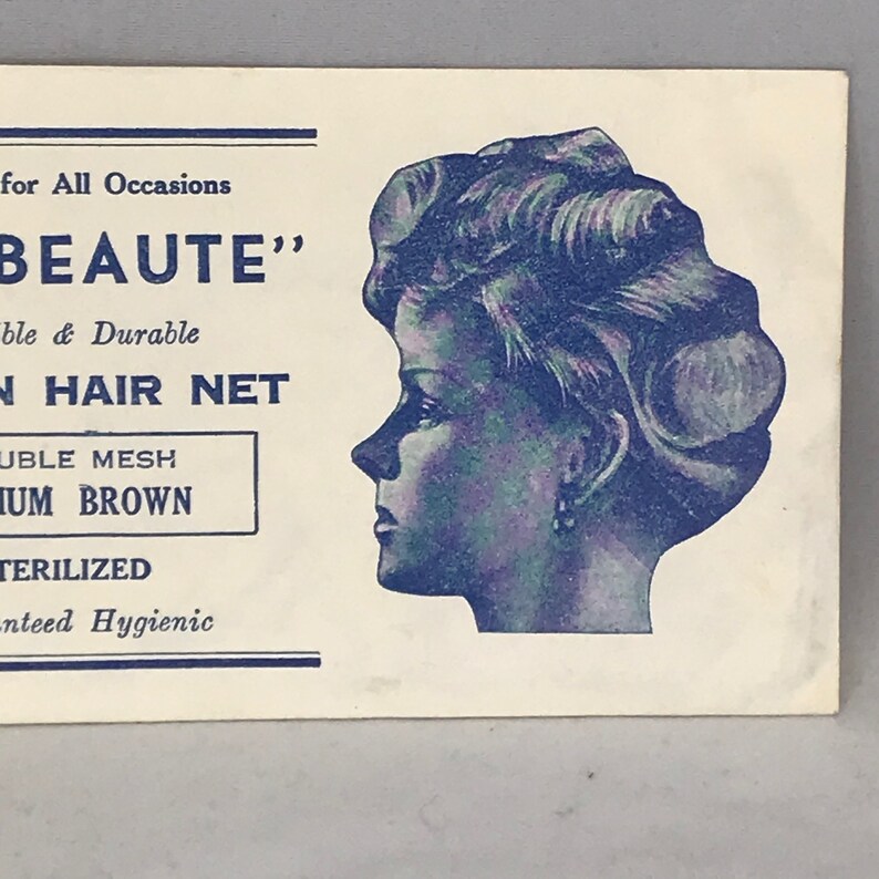 Amazing 1930's Medium Brown "LA BEAUTE" Vintage Deadstock New Old Stock DOUBLE Mesh Human Hair Net image 2