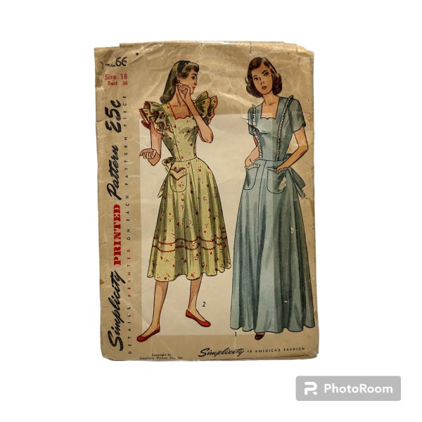 Original Paper 1940’s 36” Bust House Dress & House Coat Sewing Pattern By Simplicity 2266 PAT0012