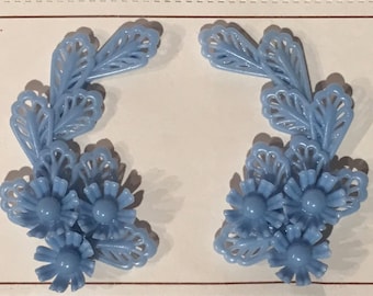 Vintage Deadstock Light Blue Floral & Leaf Clip On Ear Climber Earrings