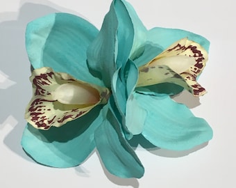 Duck Egg Blue Double Cymbidium Orchid Pin Up Hair Flower Clip