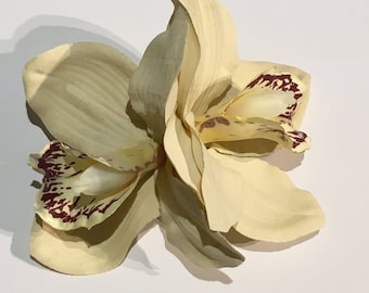 Cream Double Cymbidium Orchid Pin Up Hair Flower Clip