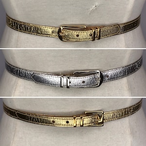 1940'S 1950'S Vintage New Old Stock Ladies SKINNY PLAIN Metallic Finish Vinyl Belt 1/2 inch wide Gold or Silver