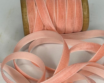 10 Yard Roll Of 1950s - 60's True Vintage Bright Peachy Pink Rayon Velvet Ribbon Super Quality 13mm