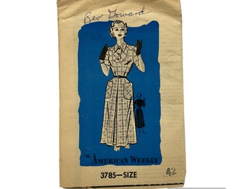 Original Paper 1940’s 42” Bust Dress Sewing Pattern By The American Weekly 3785 PAT0171