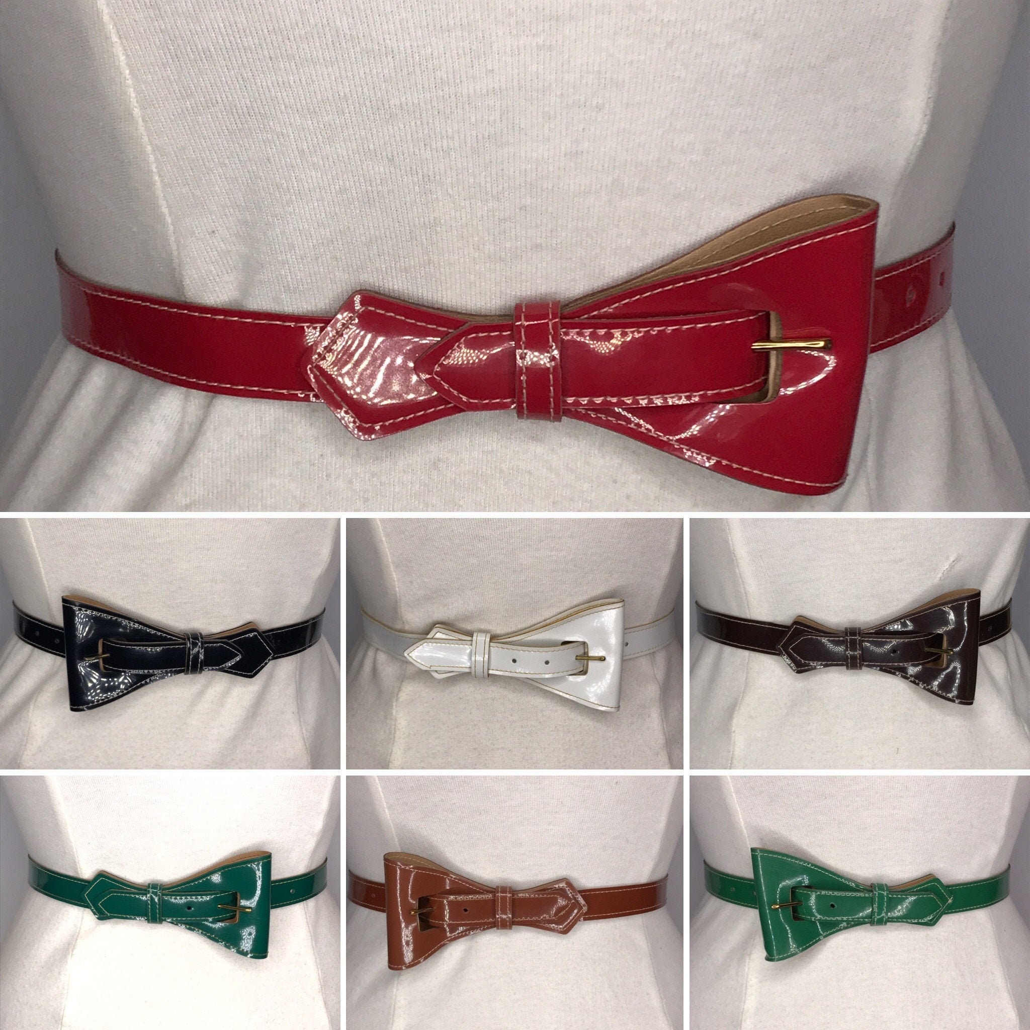 1940'S 1950'S Vintage New Old Stock Ladies Patent Vinyl Bow Belt 3/4 inch wide Style 07 Patent Bow