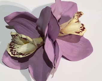 Lilac Double Cymbidium Orchid Pin Up Hair Flower Clip