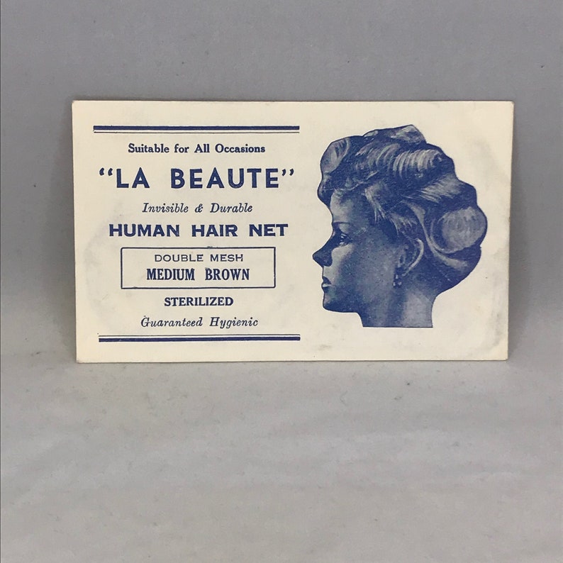 Amazing 1930's Medium Brown "LA BEAUTE" Vintage Deadstock New Old Stock DOUBLE Mesh Human Hair Net image 1