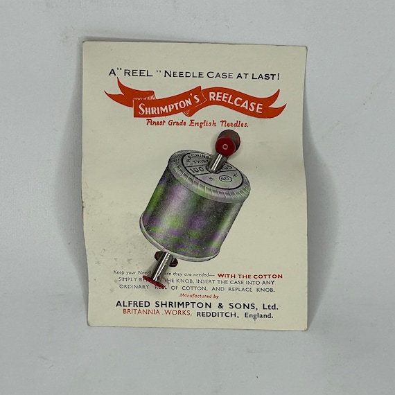 SHRIMPTONS REEL CASE and Sewing Needle set 1950's Vintage Deadstock
