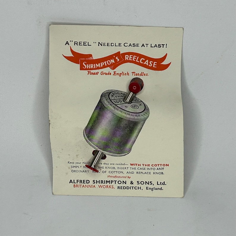 Estuche para carretes SHRIMPTONS y juego de agujas de coser, años 50, vintage, stock muerto imagen 1