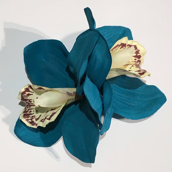 Teal Double Cymbidium Orchid Pin Up Hair Flower Clip