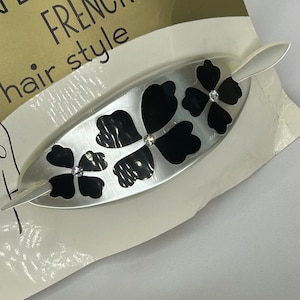 Vintage New Old Stock PAULETTE CREATION Black & White Lucite Rhinestone Stick Barrette Hair Slide 1950&#39;s 1960&#39;s BWR23/008