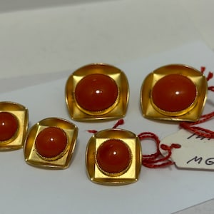 5 Orange & Gold Sample Set 1950s Decorative Glass Buttons Original Vintage Deadstock NBGD0310