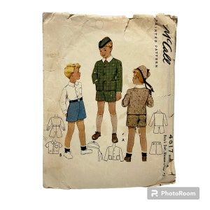 Original Paper 1940’s 23” Chest Boys Suit Shirt & Cap Sewing Pattern By McCalls 4017 PAT0074
