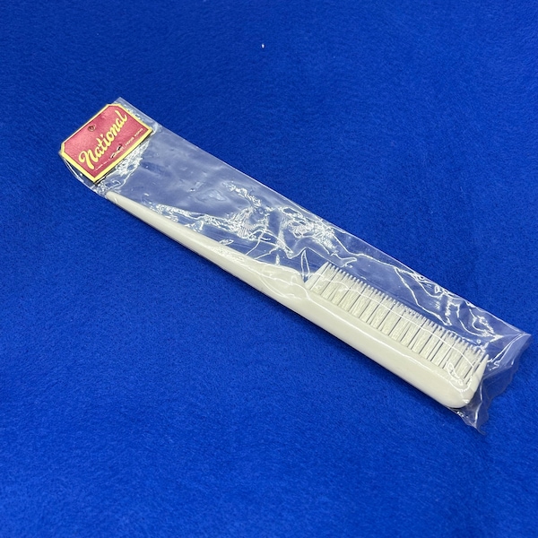 New Old Stock Vintage White NATIONAL Teasing Comb 1950s 1960s Deadstock Backcombing Brush Hair Comb Rat Tail Comb