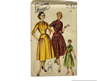 Original Paper 1950’s 36” Bust Dress Sewing Pattern By Economy Design E81 PAT0160