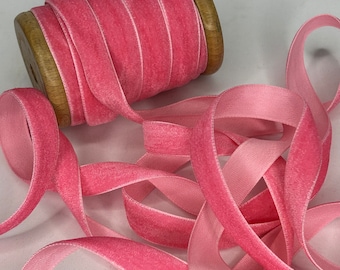 10 Yard Roll Of 1950s - 60's True Vintage Bright Rose Pink Rayon Velvet Ribbon Super Quality 13mm or 15mm