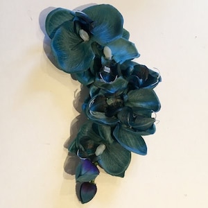 Teal Phalaenopsis Orchid Cascade Head Piece Pin Up Hair Flower