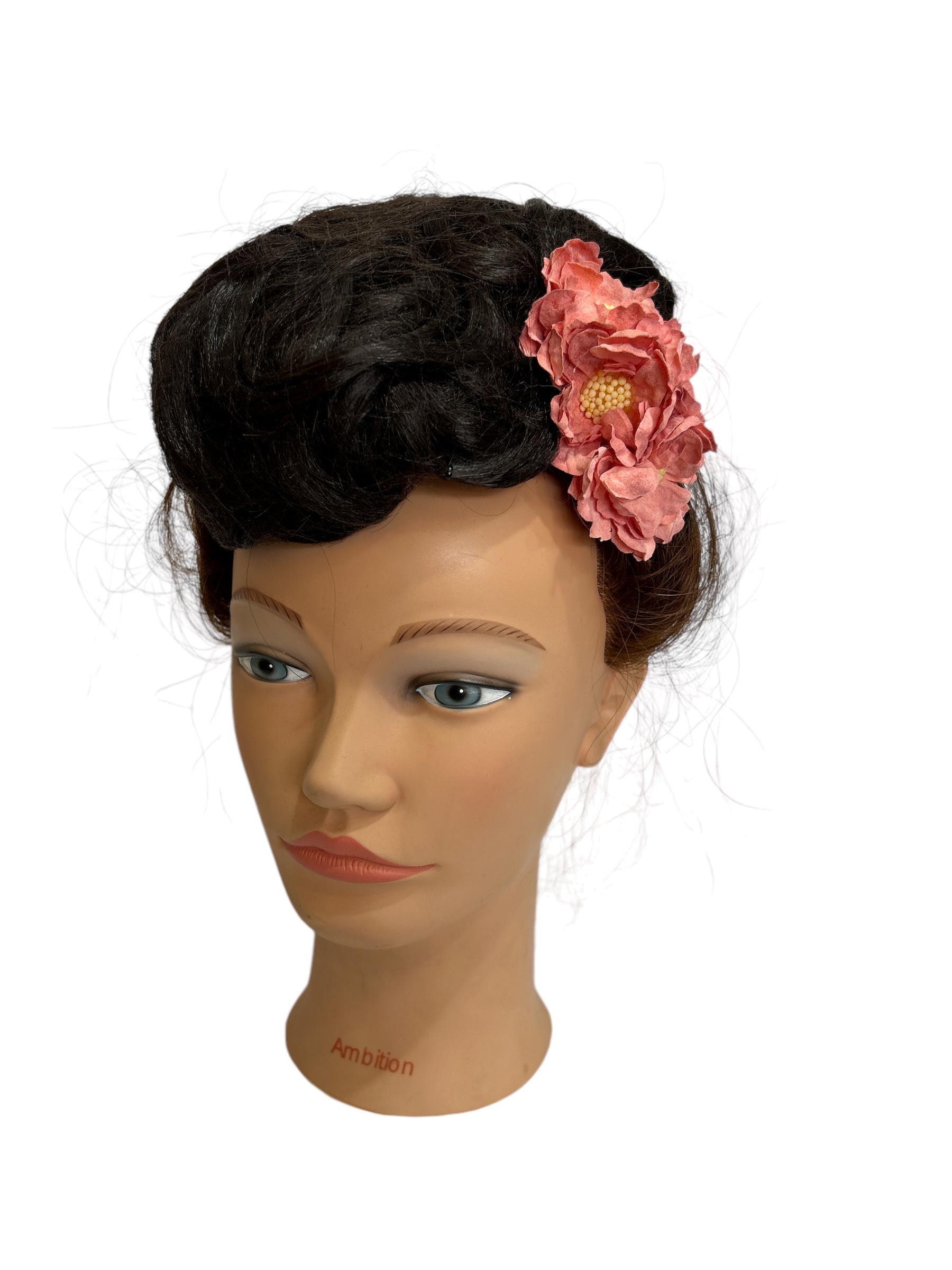 Vintage Dark Peach Scabious Arrangement Hair Flower Clip