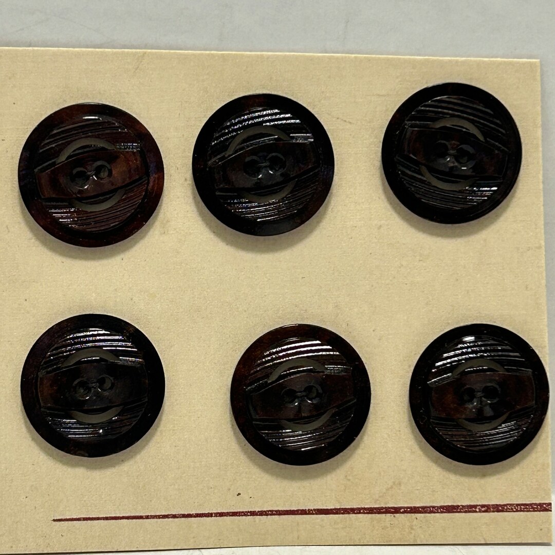 6 Brown 17mm 1940's Decorative Casein Buttons Original Vintage