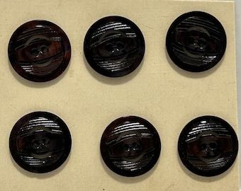 6 Brown 17mm 1940's Decorative Casein Buttons Original Vintage