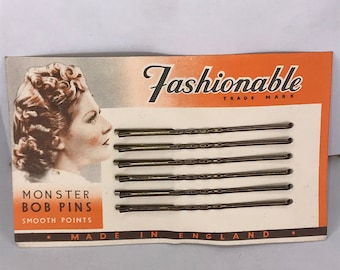 1940's Vintage Deadstock New Old Stock FASHIONABLE Monster Bob Pins Brown 70mm Size Bobby Pins Hair Grips