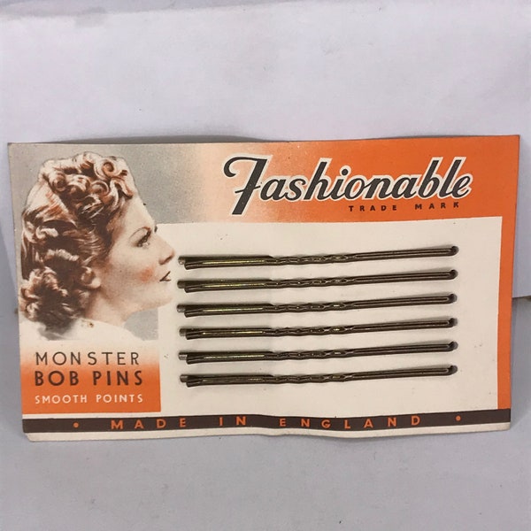 1940's Vintage Deadstock New Old Stock FASHIONABLE Monster Bob Pins Brown 70mm Size Bobby Pins Hair Grips