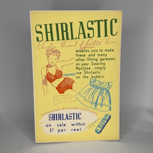 Unused 1950&#39;s Counter Top Shop Display Large Advertising Card For SHIRLASTIC Elastic Thread Vintage New Old stock  Collectors