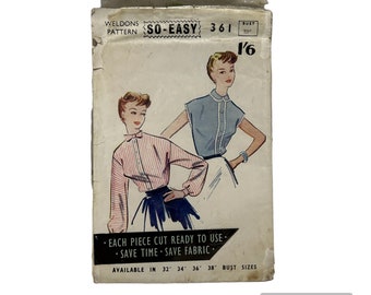 Original Paper 1950’s 32” Bust Blouse 2 Ways Sewing Pattern By Weldons 361 PAT0158