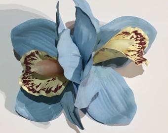 Pastel Blue Double Cymbidium Orchid Pin Up Hair Flower Clip