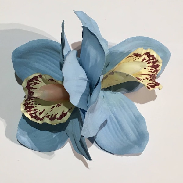 Pastel Blue Double Cymbidium Orchid Pin Up Hair Flower Clip