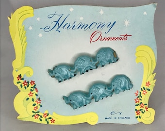 1 PAIR 1940's Vintage New Old Stock Childrens Novelty Elephant Trio Small Plastic Novelty Hair Slides Barrettes