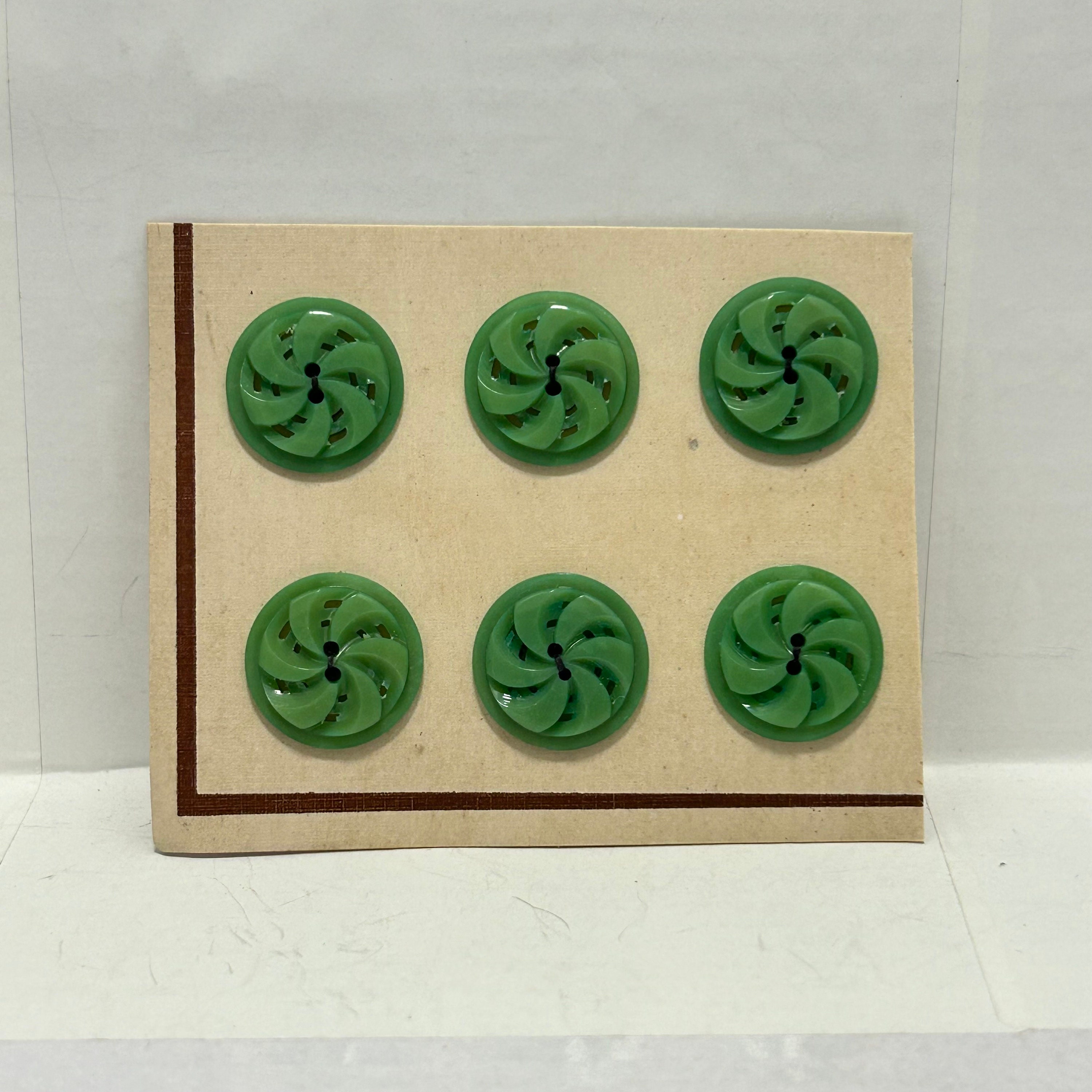 6 Light Green 17mm 1940's Decorative Casein Buttons Original