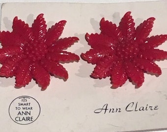 Vintage Deadstock Red Daisy Clip On Earrings