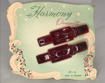 1 PAIR 1940's Vintage New Old Stock Childrens Novelty Belt & Buckle Small Plastic Novelty Hair Slides Barrettes