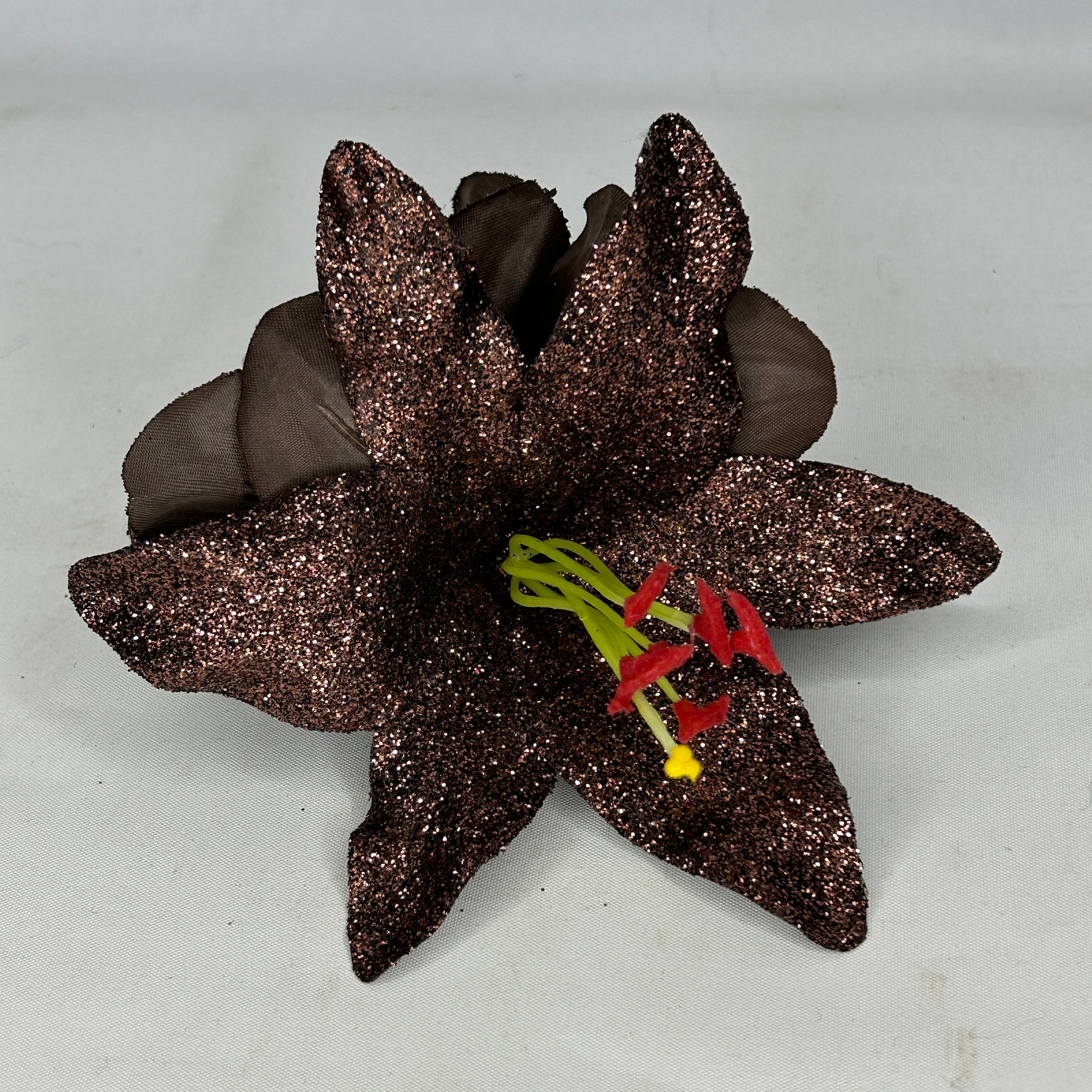 Hair Flower Bronze Glitz Signature Glitter Lily & Orchid Clip