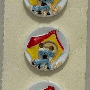 4 boutons de niche pour chien peints à la main, véritable vintage des années 1950, neuf, blanc, NBGD508