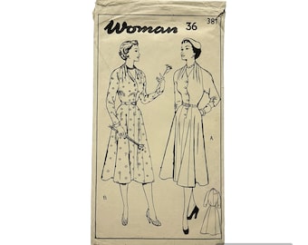 Original Paper 1950’s 36” Bust Dress Sewing Pattern By Woman Pattern 381 PAT0176