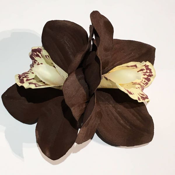 Dark Brown Double Cymbidium Orchid Pin Up Hair Flower Clip