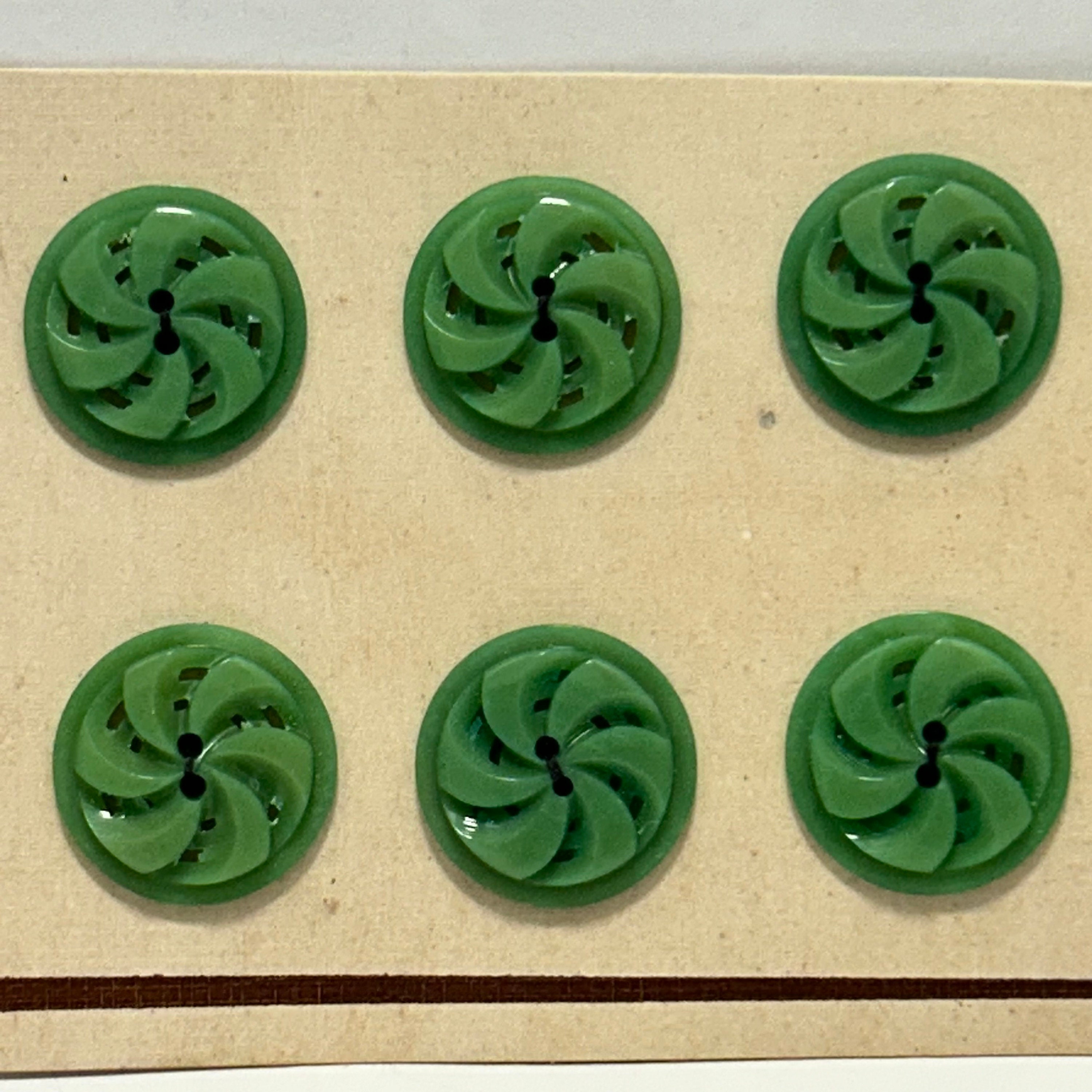 6 Light Green 17mm 1940's Decorative Casein Buttons Original