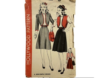 Original Paper 1940’s 30” Bust Bolero & Skirt Sewing Pattern By Hollywood 1506 PAT0164