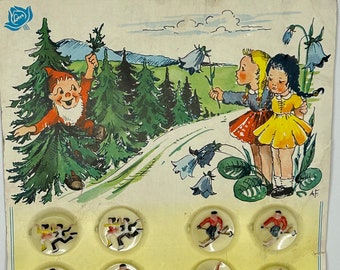1 Hervorragende Wintersport FRANZI LOTUS Karte mit 24 deutschen Zopf-Zopf-Haarhaltern Kunststoff-Haarspangen 1940er Vintage Deadstock