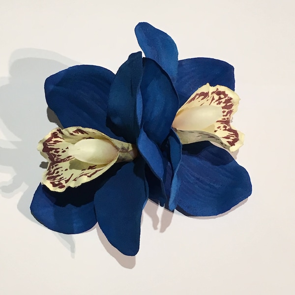 Royal Blue Double Cymbidium Orchid Pin Up Hair Flower Clip